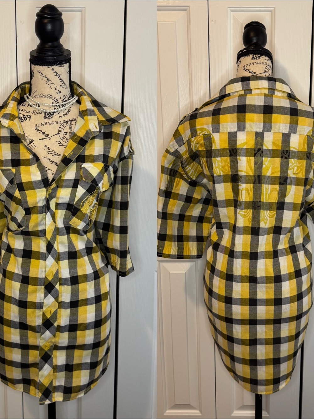Women’s Yellow & Black Plaid Shirt Jacket